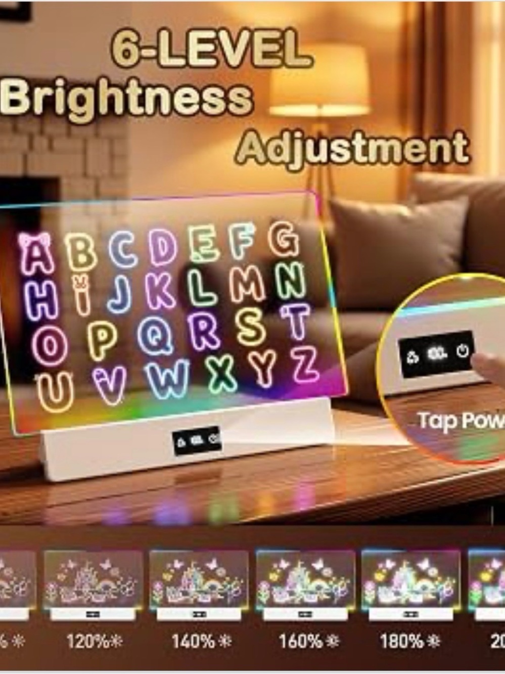 New 16" LED Drawing Board for Kids White 8 Colors 3 Dynamic Modes, Rechargeable - Picture 3 of 6